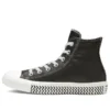 Chuck Taylor All Star Mission-V din piele, model înalt, talpă cu model ondulat, negru-alb „Black White”