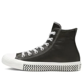 Chuck Taylor All Star Mission-V din piele, model înalt, talpă cu model ondulat, negru-alb „Black White”