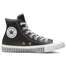 Chuck Taylor All Star Mission-V din piele, model înalt, talpă cu model ondulat, negru-alb „Black White”