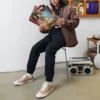 Cămașă cu mâneci lungi, cu buzunare de tâmplar și nasturi, mărime asiatică „Nuc de Brazilia”