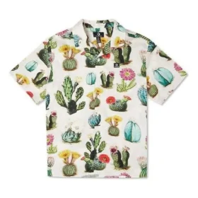 Cămașă de vacanță cu imprimeu vegetal, mărimi asiatice „Desert Sand Cactus Multi”