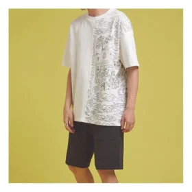 Converse pentru bărbați cu logo cu model flacără, casual, cu mânecă scurtă, alb Converse pentru bărbați cu logo cu model flacără, casual, cu mânecă scurtă, alb