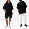 Culoare solidă, croi larg, guler rotund, mânecă scurtă, stil pentru cuplu, negru