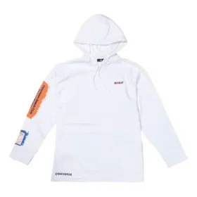 Hanorac cu glugă Converse x Rokit Crossover pentru bărbați, cu imprimeu mare, mâneci lungi, alb