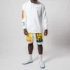 Hanorac cu glugă Converse x Rokit Crossover pentru bărbați, cu imprimeu mare, mâneci lungi, alb