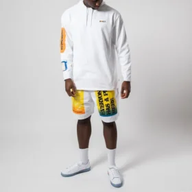 Hanorac cu glugă Converse x Rokit Crossover pentru bărbați, cu imprimeu mare, mâneci lungi, alb