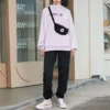 Hanorac cu glugă din tricot brodat cu litere în culori contrastante, violet