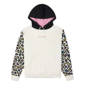 Hanorac cu glugă și imprimeu leopard curcubeu, mărimi asiatice „Off White”