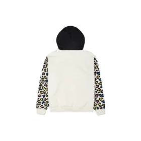 Hanorac cu glugă și imprimeu leopard curcubeu, mărimi asiatice „Off White”