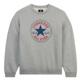 Hanorac cu guler rotund din fleece Go-To Chuck Taylor All Star cu patch-uri, croială standard, mărimi asiatice „Gri vintage melanj”