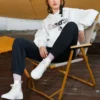 Hanorac larg din fleece cu logo brodat, alb