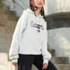 Hanorac larg din fleece cu logo brodat, alb