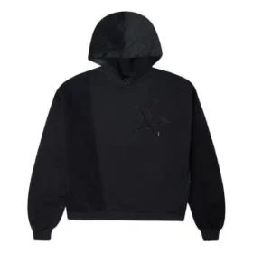 Hanorac sport din velur cu îmbinări, culoare solidă, negru
