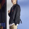 Jachetă casual retro cu glugă, stil pentru cuplu, negru