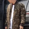 Jachetă cu guler ridicat, imprimeu camuflaj, mărime asiatică „Camo Green”
