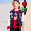Jachetă de baseball brodată cu blocuri de culoare Mărimi asiatice „Bleu marine Alb Roșu”
