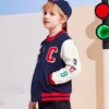 Jachetă de baseball brodată cu blocuri de culoare Mărimi asiatice „Bleu marine Alb Roșu”