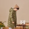 Jachetă lungă cu puf, mărimi asiatice „Olive Green”