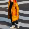 Jachetă lungă din puf Counter Climate Mărimi asiatice „Wheat”