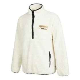 Jachetă pentru bărbați Converse Logo Half Zipper din lână de miel cu guler înalt, alb cremos