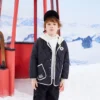 Jachetă scurtă din bumbac cu glugă detașabilă și blocuri de culoare, mărimi asiatice „Negru Alb”