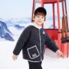 Jachetă scurtă din bumbac cu glugă detașabilă și blocuri de culoare, mărimi asiatice „Negru Alb”