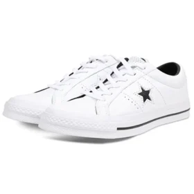 One Star din piele perforată, model low-top „Alb Negru”