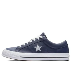 One Star din piele perforată, model low-top, albastru închis