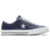 One Star din piele perforată, model low-top, albastru închis
