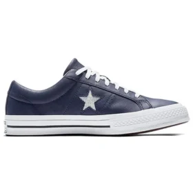 One Star din piele perforată, model low-top, albastru închis