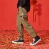 Pantaloni cu talie elastică, culoare solidă, mărimi asiatice „Verde măslin”