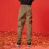 Pantaloni cu talie elastică, culoare solidă, mărimi asiatice „Verde măslin”