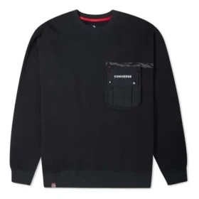 Pulover cu guler rotund și căptușeală din fleece, cu buzunar la piept, din seria Converse New Year pentru bărbați, negru închis Pulover cu guler rotund și căptușeală din fleece, cu buzunar la piept, din seria Converse New Year pentru bărbați, negru închis
