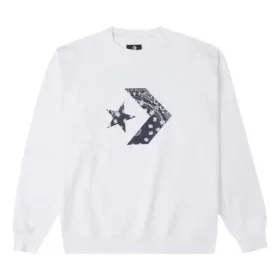 Pulover sport cu guler rotund din tricot, cu logo Converse Cashew, pentru bărbați, alb