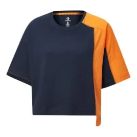 Seria Capsule, cu îmbinări de culori contrastante, guler rotund, mânecă scurtă, albastru