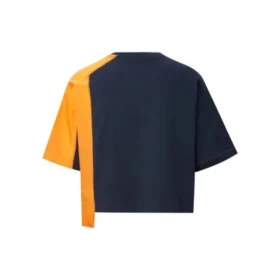 Seria Capsule, cu îmbinări de culori contrastante, guler rotund, mânecă scurtă, albastru