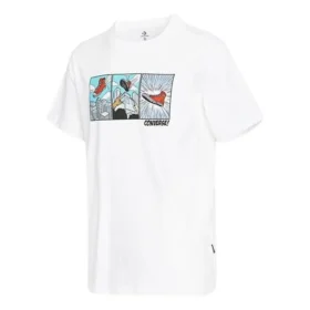 Tricou alb cu guler rotund și imprimeu pe piept, Converse pentru bărbați, culoare solidă