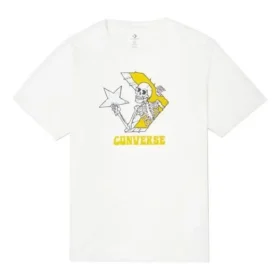 Tricou alb cu guler rotund și mâneci scurte Converse Skeleton Printing pentru bărbați