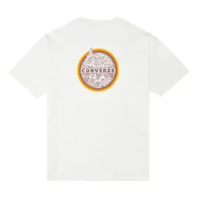 Tricou alb cu guler rotund și mâneci scurte pentru bărbați, cu imprimeu Converse