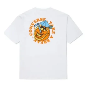 Tricou alb cu mâneci scurte și guler rotund, cu imprimeu de desene animate, pentru bărbați, marca Converse