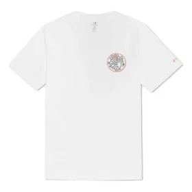 Tricou alb, larg, cu guler rotund, imprimeu alfabet și logo brodat, Converse x Keith Haring Crossover, pentru bărbați