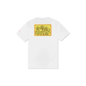 Tricou alb, larg, cu guler rotund, imprimeu alfabet și logo brodat, Converse x Keith Haring Crossover, pentru bărbați