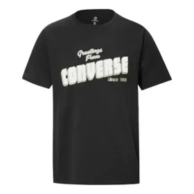 Tricou casual cu mânecă scurtă Converse pentru bărbați, cu imprimeu cu litere, negru Tricou casual cu mânecă scurtă Converse pentru bărbați, cu imprimeu cu litere, negru