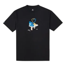 Tricou casual pentru bărbați Converse cu imprimeu, cu mânecă scurtă, respirabil, negru