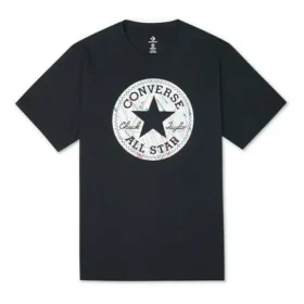 Tricou casual sport pentru bărbați Converse Chuck Pattern, cu guler rotund, mânecă scurtă, respirabil, negru