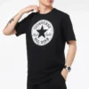 Tricou casual sport pentru bărbați Converse Chuck Pattern, cu guler rotund, mânecă scurtă, respirabil, negru