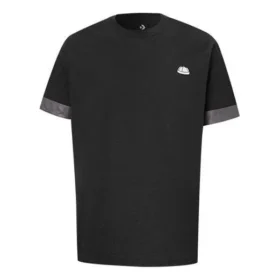 Tricou Converse City cu mâneci scurte pentru bărbați, cu manșete în culori contrastante, sport, guler rotund, negru Tricou Converse City cu mâneci scurte pentru bărbați, cu manșete în culori contrastante, sport, guler rotund, negru