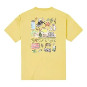 Tricou Converse pentru bărbați, cu imprimeu graffiti și desene animate, croi lejer, guler rotund, mânecă scurtă, auriu Tricou Converse pentru bărbați, cu imprimeu graffiti și desene animate, croi lejer, guler rotund, mânecă scurtă, auriu