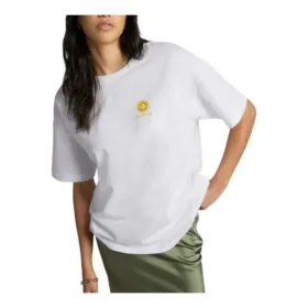 Tricou cu guler rotund și imprimeu floral supradimensionat, mărimi asiatice „Alb”
