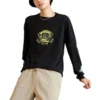 Tricou cu mânecă lungă și imprimeu cactus, mărimi asiatice „Negru”